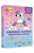 Animaux kawaii - méthode de dessin et coloriages - pochette 5 feutres pailletés et 1 crayon à papier