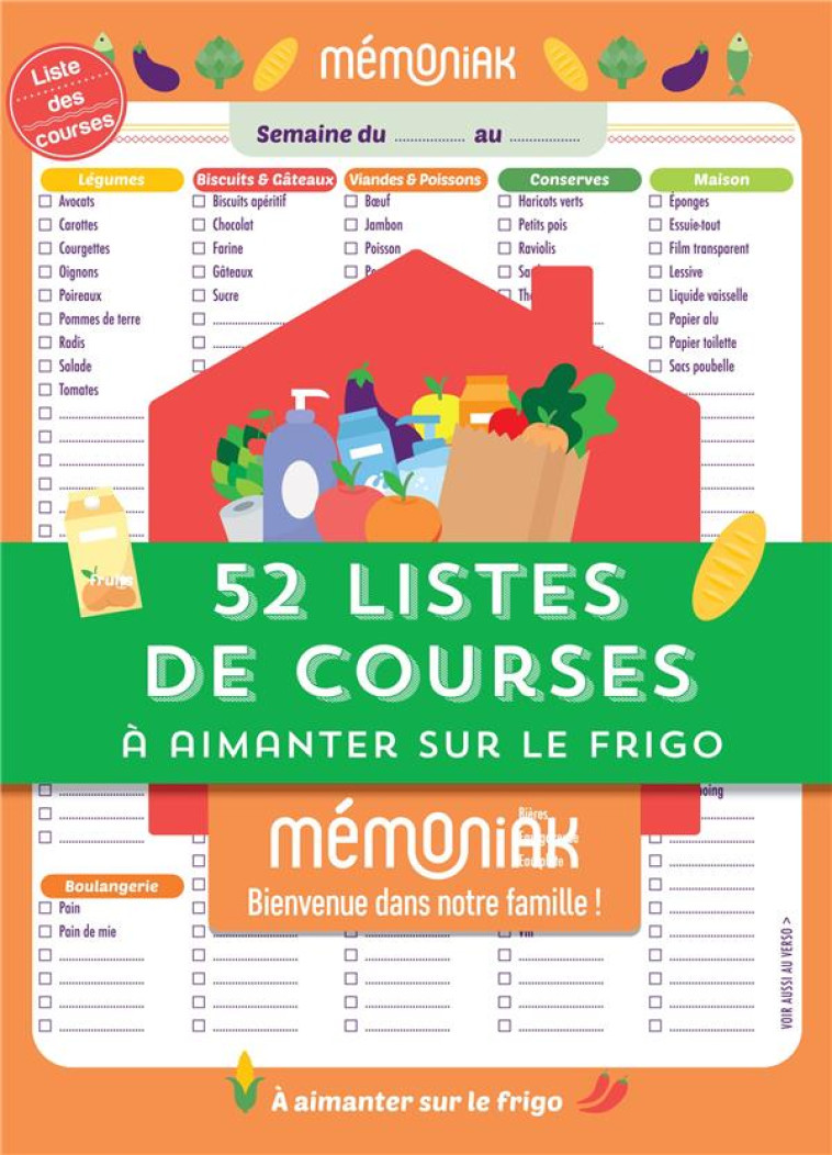 52 LISTES DE COURSES MEMONIAK - BLOC AIMANTE A COMPLETER - XXX - NC