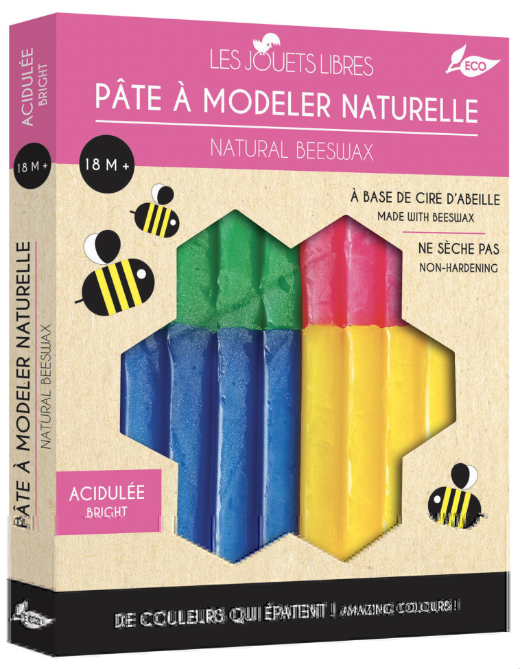 PATE A MODELER CIRE D-ABEILLE -  4 COULEURS ACIDULEES - JOUET - XXX - JOUETS LIBRES