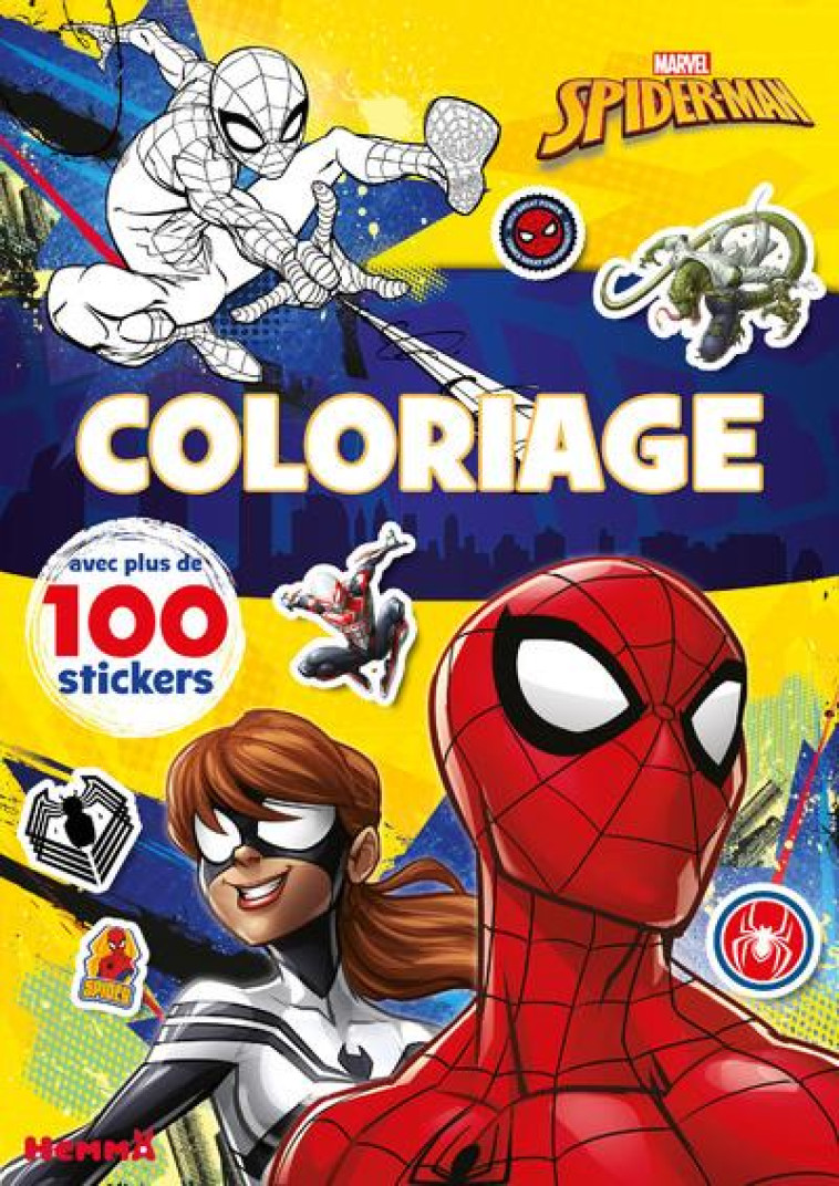 MARVEL SPIDER-MAN - COLORIAGE AVEC PLUS DE 100 STICKERS (PETER PARKER ET MILE MORALES) - COLLECTIF - HEMMA