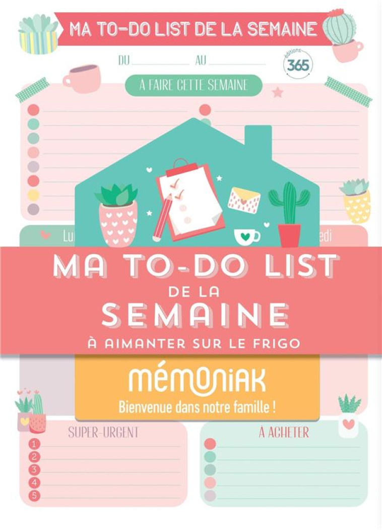 MA TO-DO LIST DE LA SEMAINE MEMONIAK - BLOC AIMANTE DE 52 LISTES A COMPLETER - XXX - NC