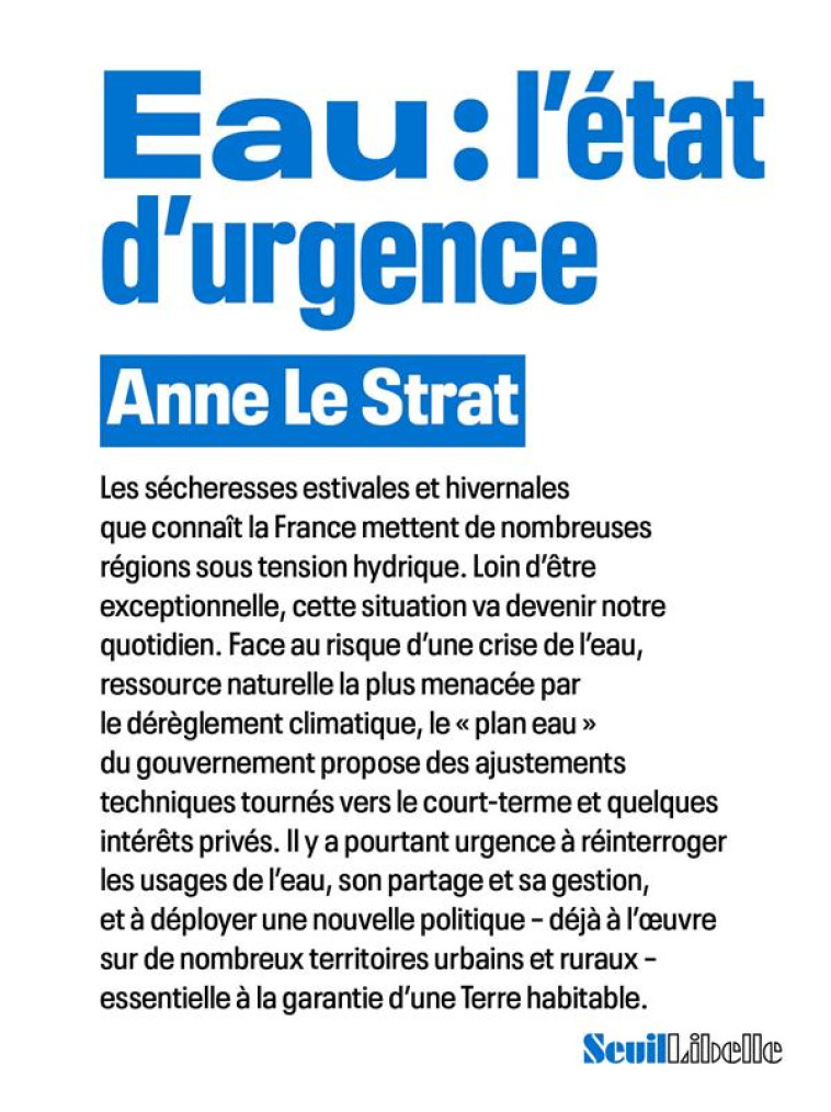 EAU : L'ETAT D'URGENCE - LE STRAT ANNE - SEUIL