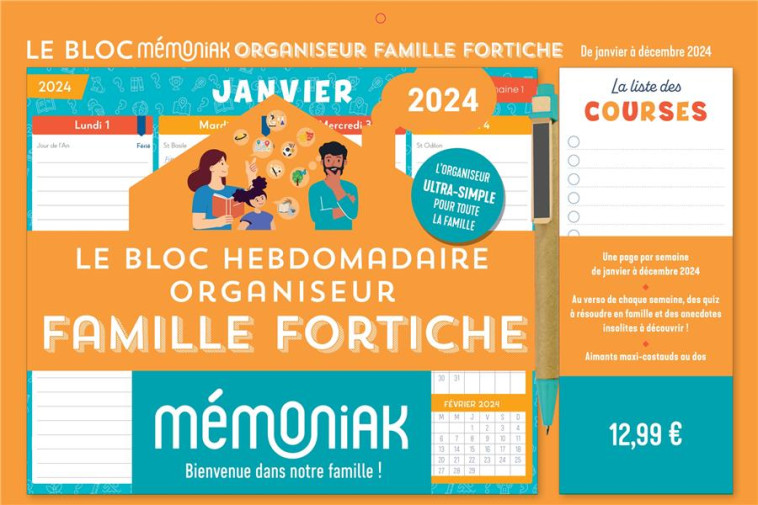 LE BLOC HEBDOMADAIRE MEMONIAK ORGANISEUR FAMILLE FORTICHE 2024, DE JANV. A DEC. 2024 - XXX - NC