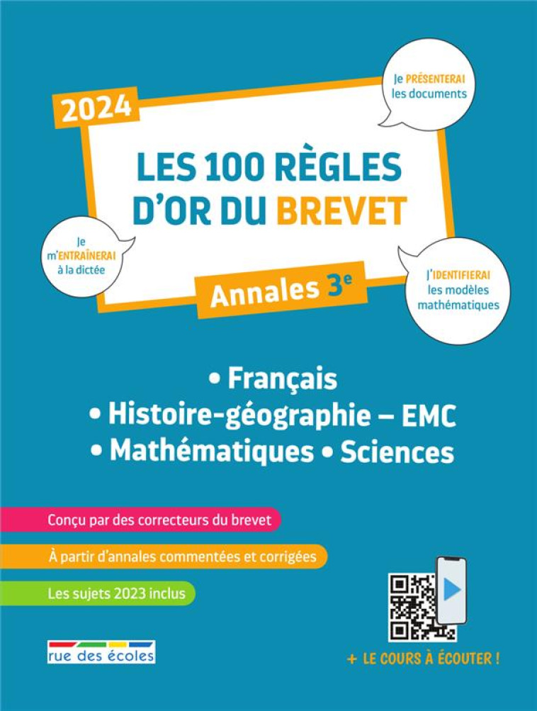 LES 100 REGLES D'OR DU BREVET 2024 - LA COMPILATION - ANNALES 3E - COLLECTIF - ANNALES-RDECOLE