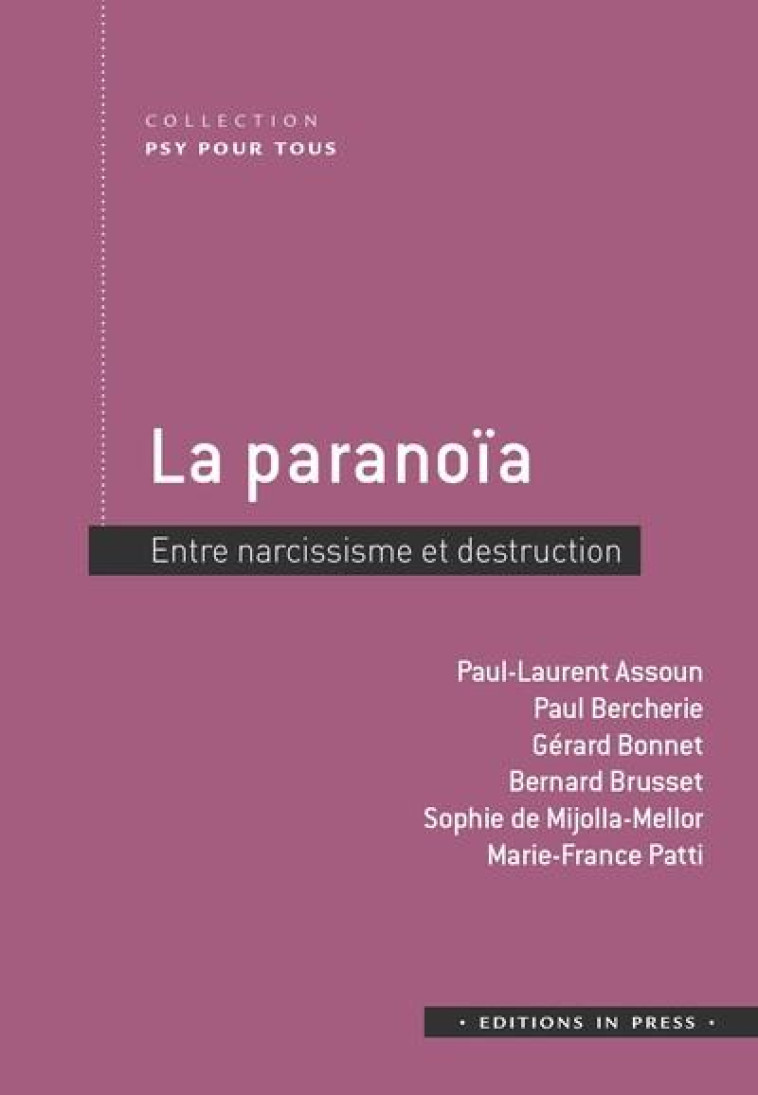 LA PARANOIA - ENTRE NARCISSISME ET DESTRUCTION - OUVRAGE COLLECTIF - IN PRESS