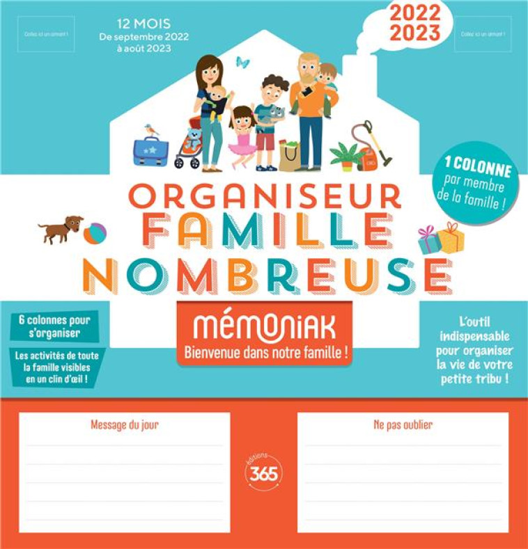 ORGANISEUR FAMILIAL MEMONIAK SPECIAL FAMILLE NOMBREUSE, CALENDRIER MENSUEL 6 COLONNES, 12 MOIS - NESK - NC