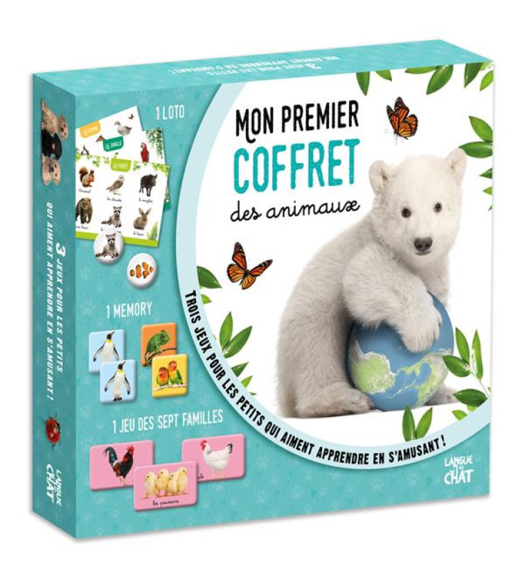 MON PREMIER COFFRET DE JEUX - MON PREMIER COFFRET DES ANIMAUX - 1 LOTO - 1 MEMORY - 1 JEU DES SEPT F - COLLECTIF - LANGUE AU CHAT