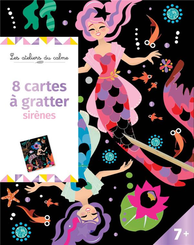 CARTES A GRATTER - SIRENES - POCHETTE AVEC ACCESSOIRES - BOISSON MARIE-ROSE - NC