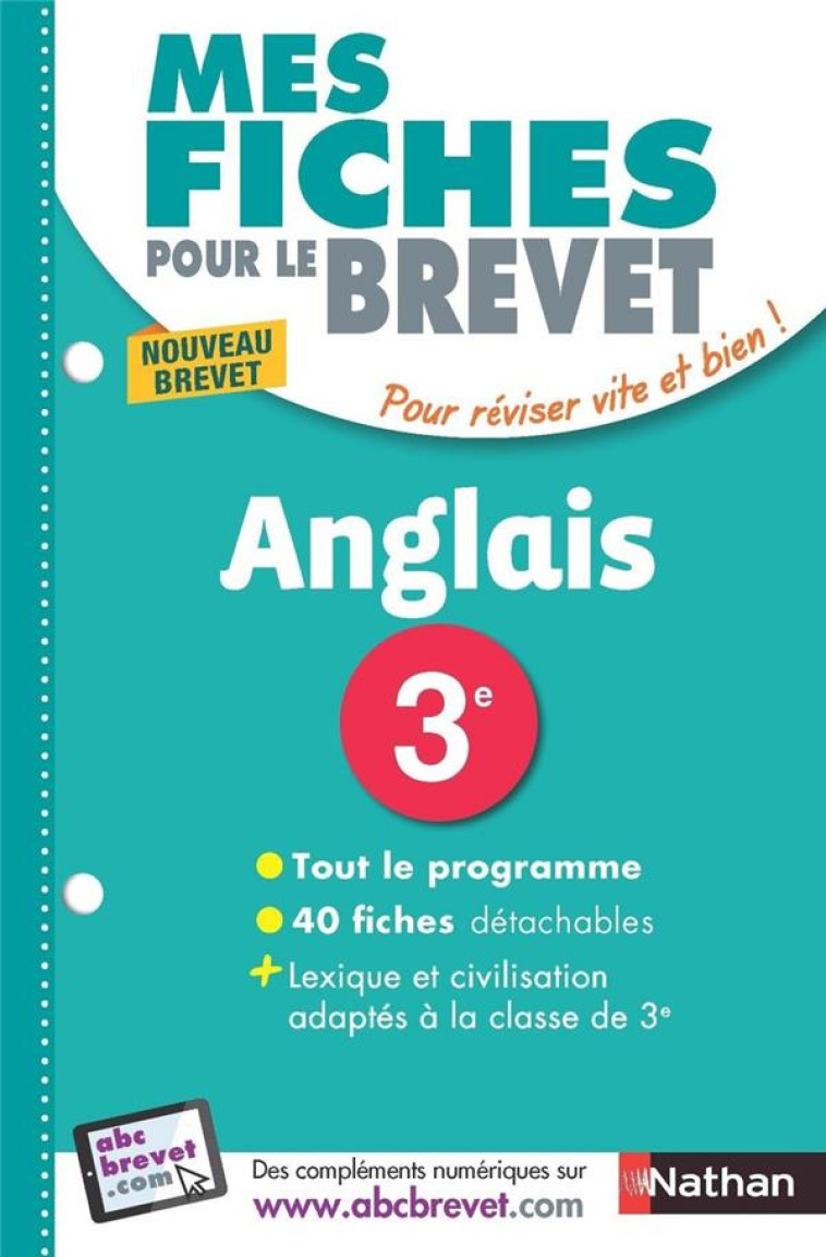 MES FICHES POUR LE BREVET ANGLAIS 3EME - NOUVELLE EDITION - DAVID STEPHANE - Nathan