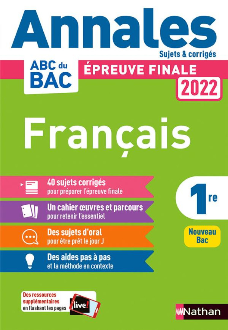 ANNALES BAC 2022 - FRANCAIS 1RE - CORRIGE - HEBERT/CASSOU-NOGUES - CLE INTERNAT