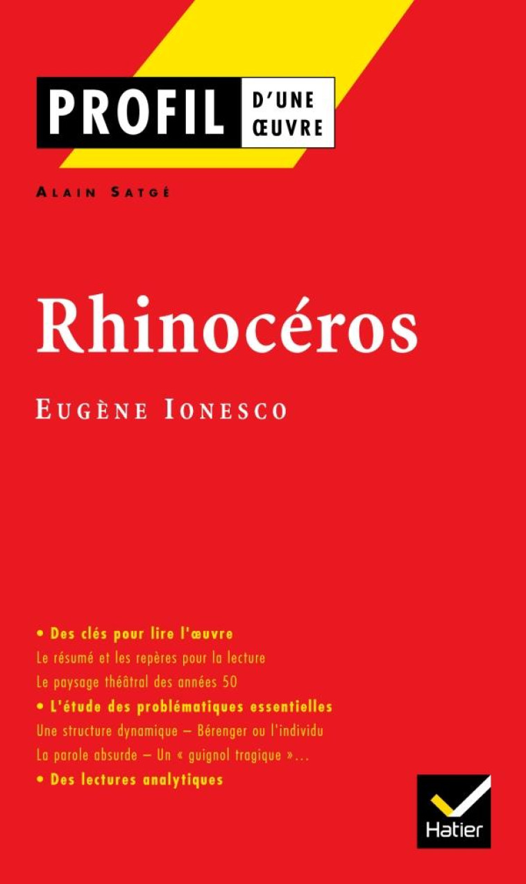 RHINOCEROS D'EUGENE IONESCO - SATGE-A - HATIER JEUNESSE