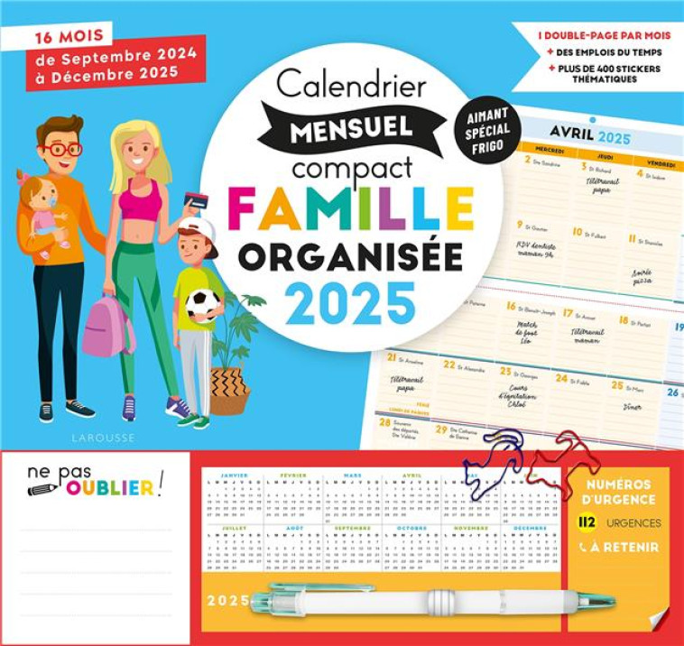 CALENDRIER MENSUEL COMPACT FAMILLE ORGANISEE 2025 - DE SEPTEMBRE 2024 A DECEMBRE 2025 - XXX - NC