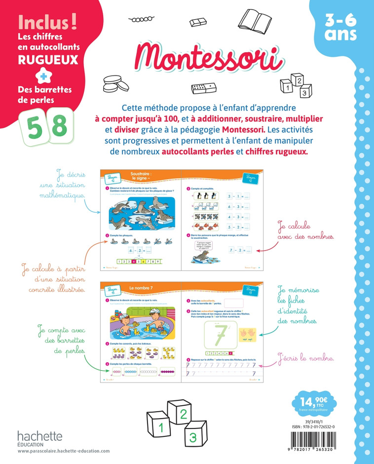 Montessori - J'apprends à compter jusqu'à 100 et à calculer 3-6 ans (chiffres rugueux inclus) - Prince christelle, Brémont Laure, Chaussade Sophie, Voirin-Bremont Laure - HACHETTE EDUC