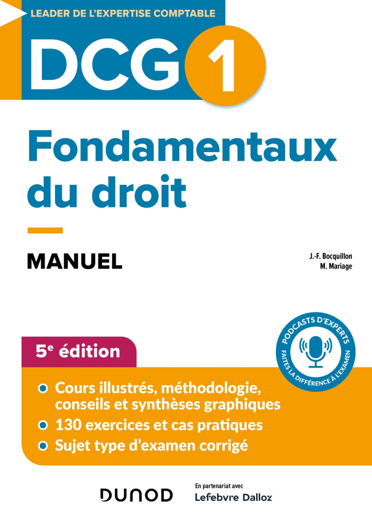 DCG 1 - Fondamentaux du droit - Manuel - 5e éd. - Jean-François Bocquillon, Martine Mariage - DUNOD