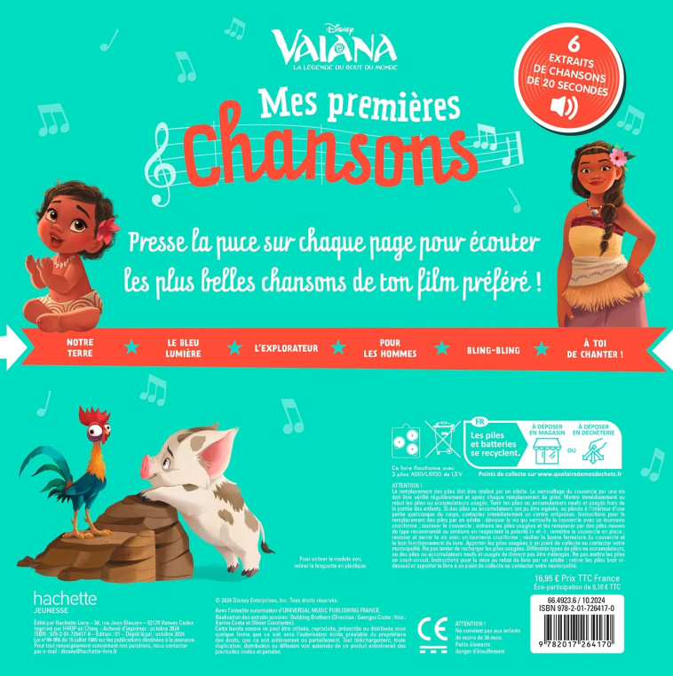 VAIANA, LA LÉGENDE DU BOUT DU MONDE - Mes Premières Chansons (Livre sonore) - Disney Princesses - XXX - DISNEY HACHETTE