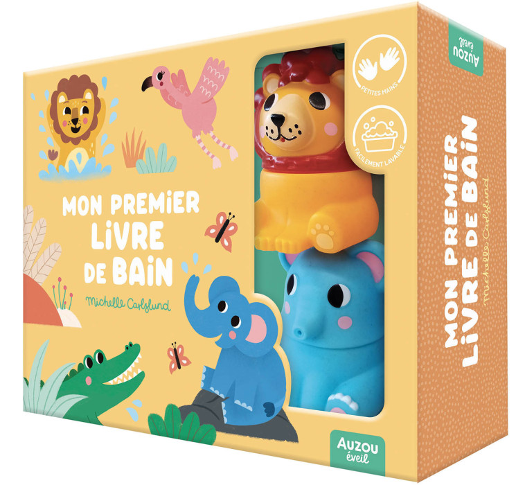 MON PREMIER LIVRE DE BAIN - DANS LA SAVANE - UN COFFRET AVEC 2 JOUETS DÉCLIPSABLES ! - Michelle CARLSLUND - AUZOU