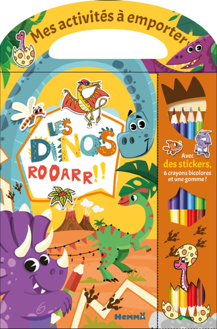 Mes activités à emporter - Les dinos - Avec des stickers, 6 crayons bicolores et une gomme ! - Collectif Collectif, Stéphanie Alastra,  Collectif, Stéphanie Alastra - HEMMA