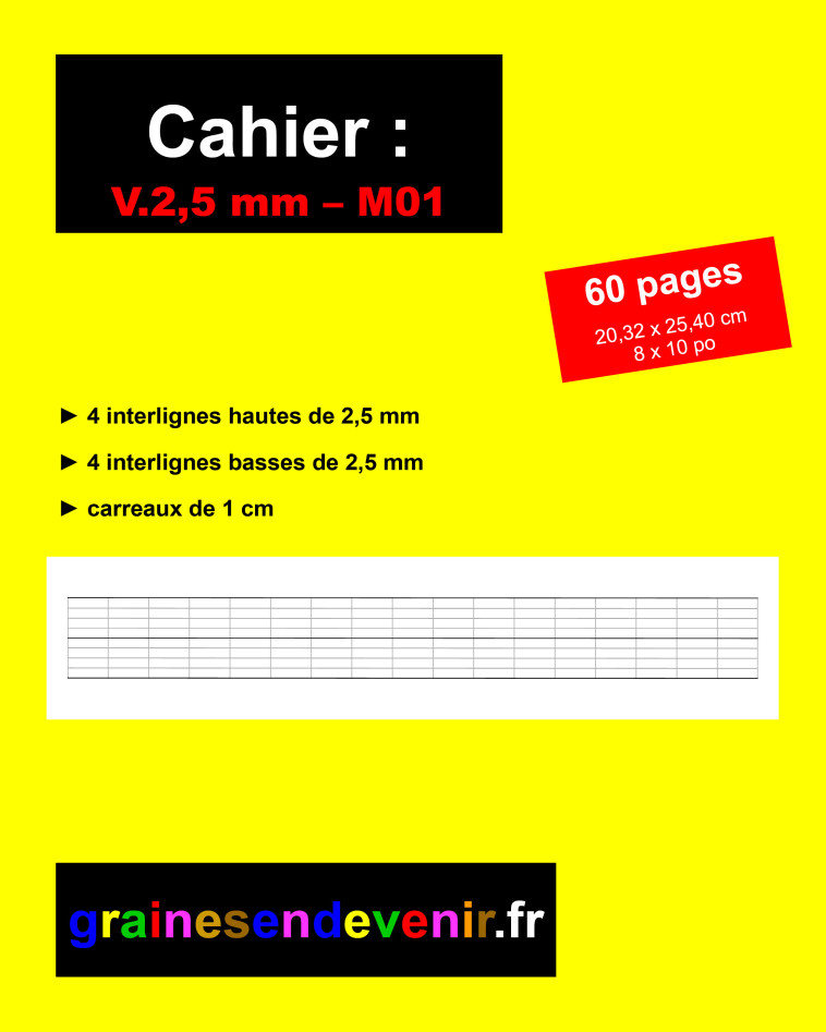 CAHIER D’ÉCRITURE VIERGE V.2,5 mm - M01 - INGRID SEGARD - GRAINES DEVENIR