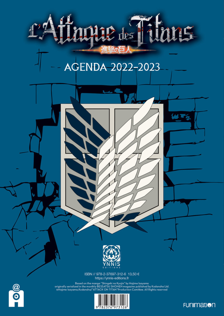 Agenda 2022-2023 L'Attaque des titans - XXX - YNNIS