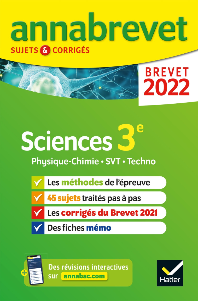 Annales du brevet Annabrevet 2022 Physique-chimie, SVT, Technologie 3e - Nadège Jeannin - HATIER