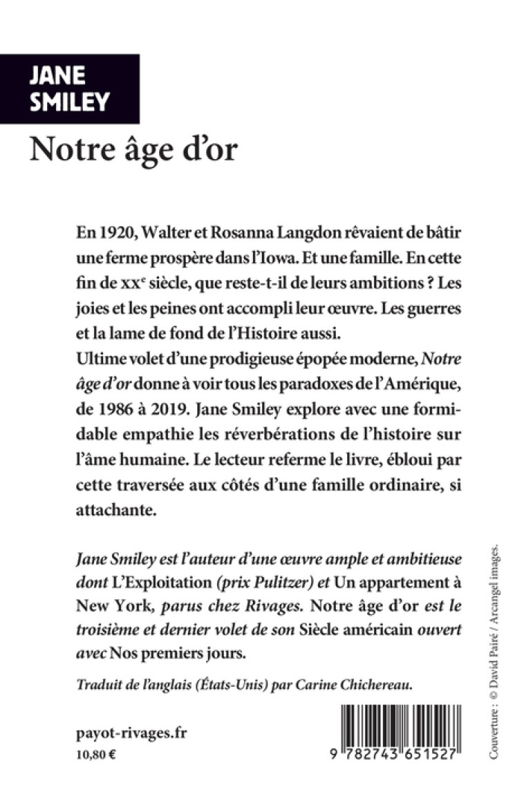 Notre âge d'or - Jane Smiley - RIVAGES