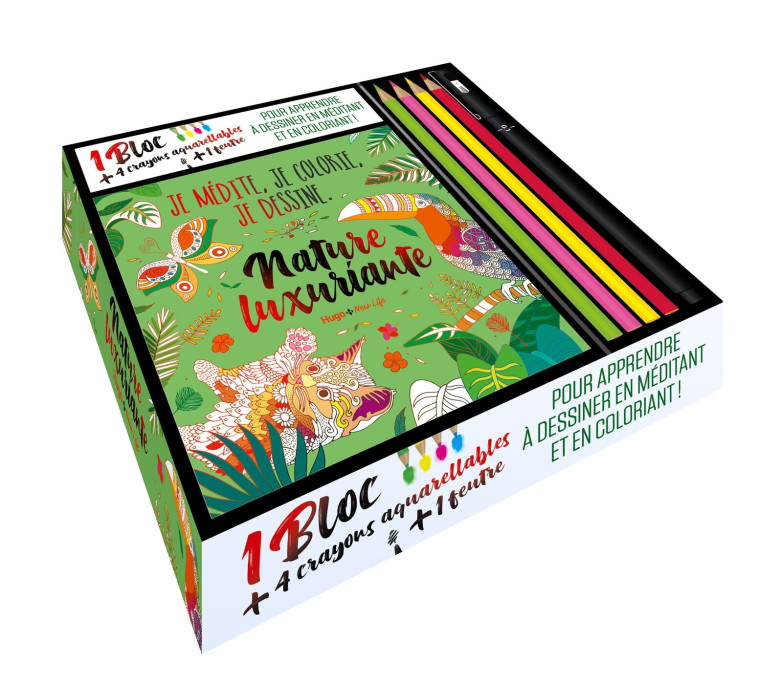 Coffret Je médite, je colorie, je dessine - Nature luxuriante -   - HUGO NEW LIFE