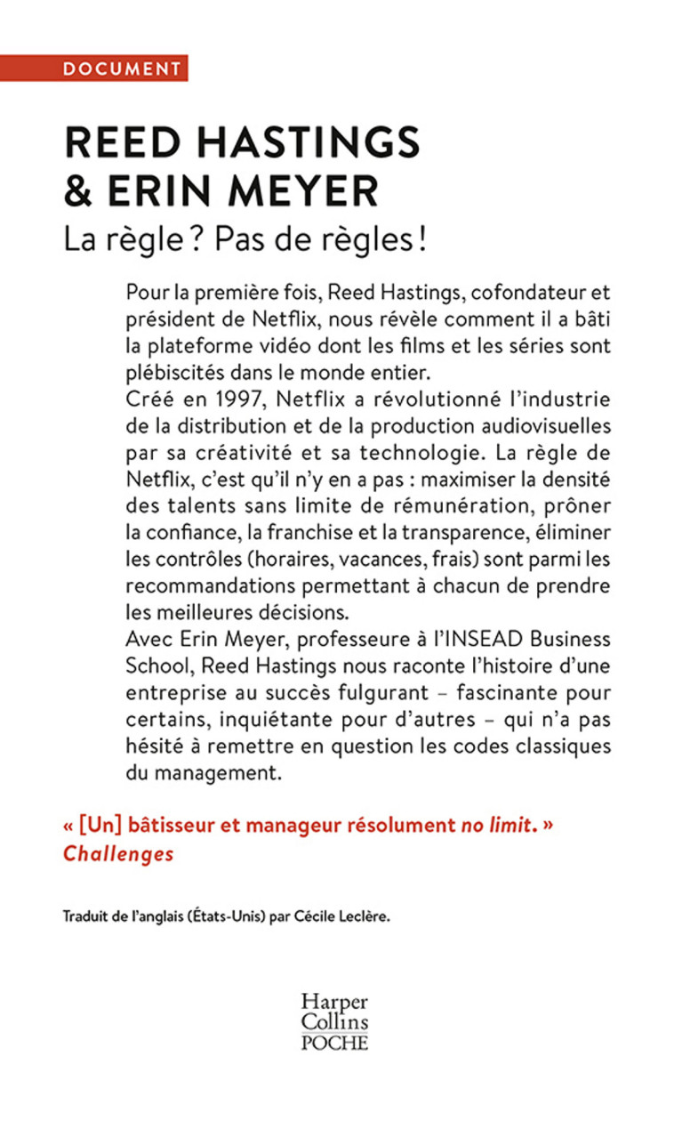 La règle ? Pas de règles ! - Erin Meyer - HARPERCOLLINS