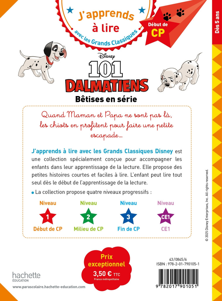 Disney - Les 101 Dalmatiens - Bêtises en série, CP Niveau 1 - Isabelle Albertin - HACHETTE EDUC