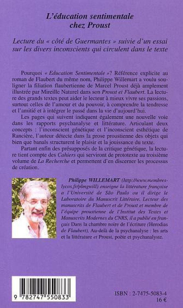 L'éducation sentimentale chez Proust - Philippe Willemart - L'HARMATTAN