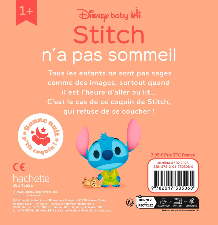 DISNEY BABY - Bonne nuit, p'tit coquin ! - Stitch n'a pas sommeil - XXX - DISNEY HACHETTE