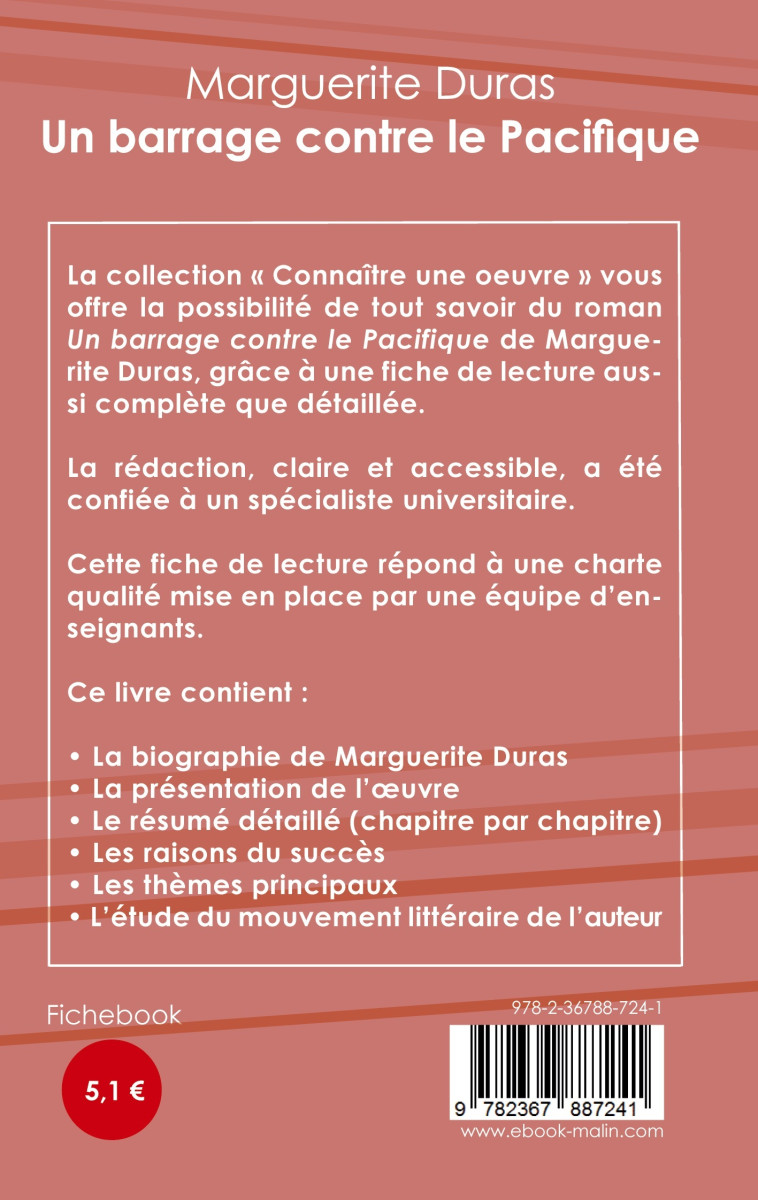 Fiche de lecture Un barrage contre le Pacifique de Marguerite Duras (Analyse littéraire de référence et résumé complet) - Marguerite Duras - CENACLE