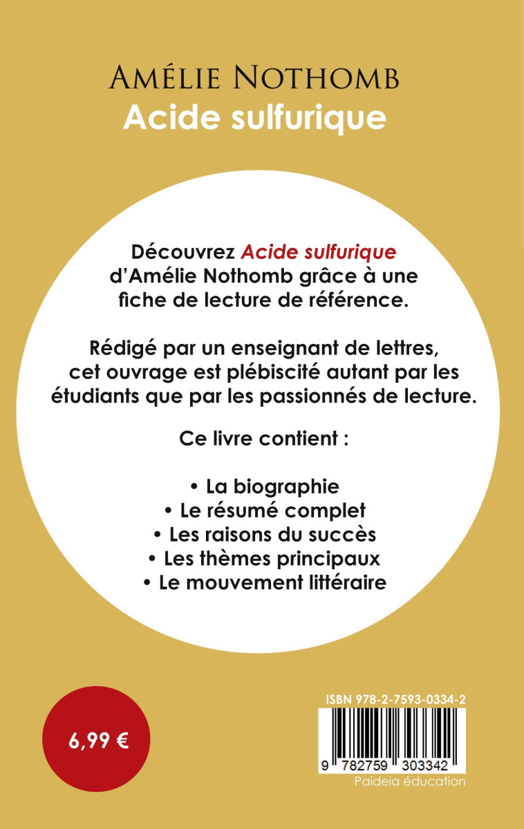 Fiche de lecture Acide sulfurique (Étude intégrale) - Amélie Nothomb - PAIDEIA EDUC FR